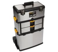 Perel Carro de herramientas 3-en-1, de acero inoxidable, con mango telescópico, ruedas grandes y 3 compartimentos desmontables, para profesionales y aficionados al bricolaje, 570 x 354 x 830 mm