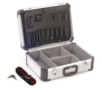 Perel Case de herramientas, correa para el hombro, separadores extraíbles, bloqueo de llave, 2 llaves, aluminio, gris, 460 x 330 x 165 mm
