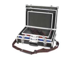 Perel Case de herramientas, juego de 3 habitaciones, diferentes tamaños, 3 colores, con correa para el hombro, cerradura de llave, 2 teclas, aluminio, máx. 430 x 290 x 120 mm