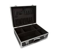 Perel Case de herramientas, portavasos de herramientas, separadores extraíbles, bloqueo de llave, 2 llaves, aluminio, negro, 455 x 330 x 152 mm