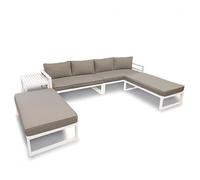 Perel Conjunto de jardín Aluminio Gris, Juego de jardín 8 Personas con Mesa Auxiliar, Cojines de Asiento y Respaldo, salón Exterior Resistente a la Intemperie para terraza balcón y jardín