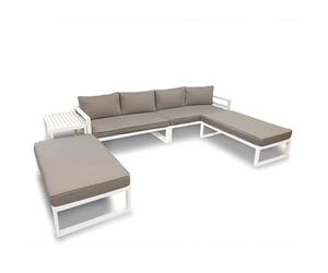 Perel Conjunto de jardín Aluminio Gris, Juego de jardín 8 Personas con Mesa Auxiliar, Cojines de Asiento y Respaldo, salón Exterior Resistente a la Intemperie para terraza balcón y jardín