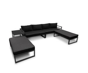 Perel Conjunto de jardín Aluminio Negro, Juego de jardín 8 Personas con Mesa Auxiliar, Cojines de Asiento y Respaldo, salón Exterior Resistente a la Intemperie para terraza balcón y jardín
