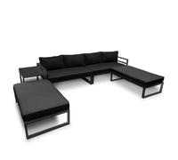Perel Conjunto de jardín de Aluminio, Conjunto de jardín de 8 plazas, salón Exterior con Mesa Auxiliar y Cojines, para jardín, terraza y balcón, Estructura de Aluminio Resistente a la Intemperie,