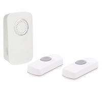 Perel Conjunto de timbre inalámbrico, con 1 x receptor / 2 x botones de presión con batería, impermeable IP44, 32 melodías, rango de 150 m, blanco
