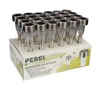 Perel CSOL04D - Lámpara solar para exteriores (base de acero inoxidable, 24 unidades), color blanco