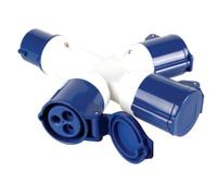 Perel Divisor de 3 vías, 16 A/230 V, 3500 W, CEE a 3 x CEE, para uso interior y exterior, abdominales, azul