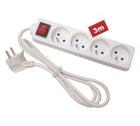 Perel Bloque multiplicado con Interruptor, 4 enchufes con Tierra Francesa (Tipo E), 3 m, 3g1.5, Interior, Uso Blanco