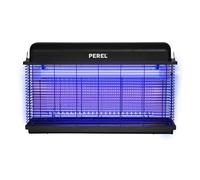 Perel Eliminador de Insectos eléctrico, Interior y Exterior, LED UV, Rejilla de 3000 V, Bandeja colectora extraíble, 100 m², Negro