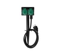 Perel Enchufe Exterior con pincho de Tierra, 2 enchufes Tipo E con Tapas, IP44 Resistente a Salpicaduras, Cable H07RN-F 3G1.5 de 1,5 m, Distribuidor de energía para iluminación y Herramientas de