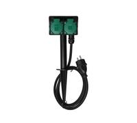 Perel Jardín múltiple con estaca, 2 enchufes Schuko (Tipo F), 2 válvulas, 1.5 m, 3g1.5, IP44, Negro/Verde