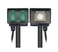 Perel Múltiple de jardín con estaca, Temporizador, 2 enchufes con Tierra Francesa (Tipo E), 2 válvulas, 1.5 m, 3g1.5, IP44, Negro/Verde