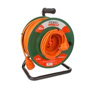 Perel Tools Extensión electrónica sobre enrollamiento 50 m 3g1.5 protección térmica naranja/verde