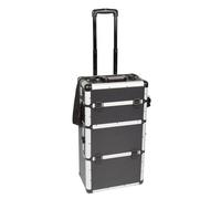 Perel Maletín de herramientas con ruedas aluminio negro, trolley con mango telescópico, 3 compartimentos con organizador y bandeja interior, cerradura con 2 llaves, 370 x 225 x 670 mm, 66,9 l