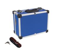 Perel Maletín de herramientas de aluminio azul 320 x 230 x 155 mm con cerradura con llave (2 llaves) y correa para el hombro, maletín rígido de transporte para herramientas, portátil y cámara