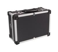 Perel Maletín de herramientas de aluminio negro 320 x 230 x 155 mm con cerradura con llave (2 llaves) y correa de hombro, maletín rígido de transporte para herramientas, portátil y cámara