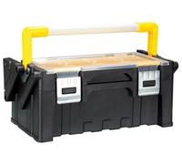 Perel Organizador de herramientas 21 L con 12 compartimentos y 2 niveles, maletín de herramientas con asa de aluminio y cierres metálicos, organizador para tornillos y piezas pequeñas, 45,5 x 24 x 20