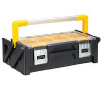 Perel Organizador de herramientas, polipropileno, 2 niveles, con manija de aluminio, sistema de voladizo, protección contra la etiqueta, 18 cubos, cierres de metales, negro/amarillo, 455 x 240 x 140
