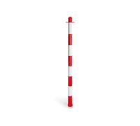 Perel Poste de señalización 90 cm rojo blanco, poste de plástico con 2 anillas para cadena o cinta, ideal para cercados temporales, eventos, aparcamientos y espacios públicos, resistente y estable
