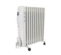 Perel Radiador de aceite de 2500W con 11 elementos, 3 niveles de calor, pantalla LCD, temporizador, termostato, asa, ruedas y soporte para el cable, protección contra sobrecalentamiento y vuelco,