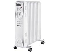 Perel Radiador de aceite de 2500W con 11 elementos, 3 niveles de calor, termostato ajustable, asa, ruedas, protección contra sobrecalentamiento y vuelco, calefactor portátil, silencioso y eficiente