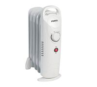 Perel Radiador de aceite de 700W con 7 elementos, termostato ajustable, asa, ruedas, protección contra sobrecalentamiento y vuelco, calefactor portátil, mini, silencioso y eficiente para habitaciones
