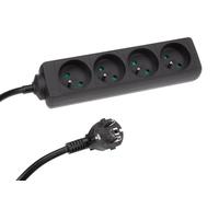 Perel Regleta, 4 Tomas Tipo E con protección Infantil, Cable H05VV-F 3G1.5 de 1,5 m, 3680 W, alargador Compacto para Interiores, Negro, IP20, 16 A, 230 V