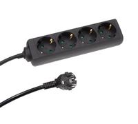 Perel Bloque multiplicado, 4 enchufes Schuko (Tipo F), 1.5 m, 3g1.5, Uso Interior, Negro