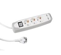 Perel Regleta con Interruptor, 3 enchufes Schuko (Tipo F) con protección Infantil, 2 Puertos USB, Cable H05VV-F 3G1.5 de 1,5 m, 3500 W, IP20, Blanco, 16 A, 230 V