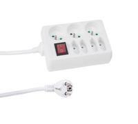 Perel Bloque multiplicado con Interruptor, 4 enchufes Euro, 3 dosis con Tierra Francesa (Tipo E), 1.5 m, 3g1.5, Uso Interno, Blanco