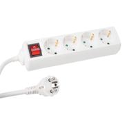 Perel Regleta con Interruptor, 4 enchufes Schuko (Tipo F) con protección Infantil, Cable H05VV-F 3G1.5 de 3 m, 3500 W, IP20, Blanco, 16 A, 230 V