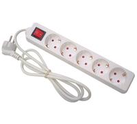 Perel Regleta con Interruptor, 5 Tomas Schuko Tipo F con protección Infantil, Cable H05VV-F 3G1.5 de 1,5 m, 3500 W, alargador de Interior de bajo Consumo, Blanco, IP20, 16 A, 230 V