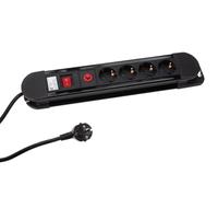 Perel Regleta con Interruptor y protección contra sobretensiones, 4 Tomas Tipo F (Schuko), Cable 1.5 m H05VV-F 3G1.5, 3500 W, Negra, IP20, con Material de Montaje