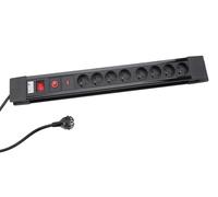 Perel Regleta con Interruptor y protección contra sobretensiones, 8 enchufes con Toma de Tierra (Tipo E) con protección Infantil, Cable H05VV-F 3G1.5 de 1,5 m, 3500 W, IP20, Negro, con Material de