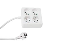 Perel Bloque multiplicado, 4 capturas con Tierra Francesa (Tipo E), 1.5 m, 3g1.5, Uso Interior, Forma Cuadrada, Blanco