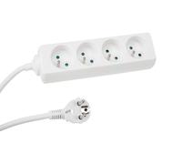 Perel Regleta de enchufes con 4 Tomas con Toma de Tierra (Tipo E) y protección Infantil, Cable H05VV-F 3G1.5 de 1,5 m, 3500 W, alargador Compacto para Interiores, Blanca, IP20, 16 A, 230 V