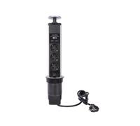 Perel Regleta empotrable Pop-up con 2 Tomas Schuko Tipo F y 2 Puertos USB, Agujero de Montaje 71 mm, Cable 1,4 m, 3680 W, regleta de sobremesa Segura Ideal para Cocina, Oficina, encimera y Mesa de