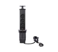 Perel Bloque de Potencia múltiple grabable, 3 enchufes con Tierra Francesa (Tipo E), diámetro de 71 mm, Uso Interior, Negro/Gris