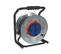 Perel Reino de cable profesional, uso interior y exterior, resistencia a las salpicaduras (IP44), 4 enchufes Schuko, sistema anti-ajuste, protección térmica, 40 m, 3g2.5, gris/negro