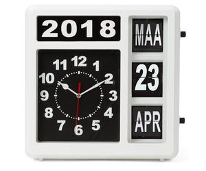 Perel Reloj Cuadrado con Calendario de volteo, Ideal para Personas con discapacidad Visual y para individuos con Alzheimer o Demencia, analógico, 31 x 31 cm, Blanco/Negro, versión Holandesa