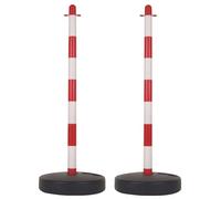 Perel Set de postes PVC 2 piezas rojo blanco 90 cm base rellenable con arena o agua conectables para eventos aparcamientos hostelería y espacios públicos