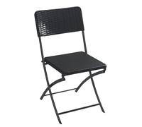 Perel Silla Plegable Negra con Efecto ratán, Ligera y portátil, Asiento de plástico Resistente a la Intemperie y Estructura de Acero, Capacidad 300 kg, Ideal para Uso Interior y Exterior