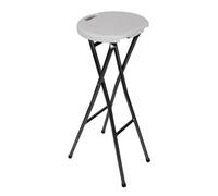 Perel Taburete de Bar Plegable Blanco con asa, Ligero y Resistente, Asiento de plástico y Estructura de Acero, para Uso Interior y Exterior, Capacidad 150 kg