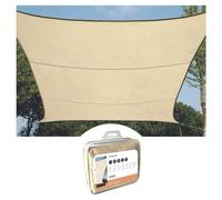 Perel Toldo Vela Rectangular 4 × 3 m para jardín y terraza, poliéster Transpirable e Impermeable 160 g/m², protección UV 90%, Anillas de Acero Inoxidable, Crema