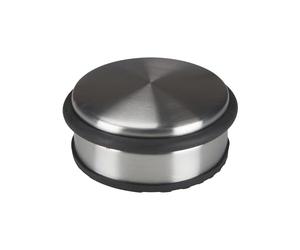 Perel Tope de puerta de suelo inox, 1,1 kg, sin taladro, goma antideslizante, redondo gris cepillado, Ø10x4 cm, libre para hogar oficina