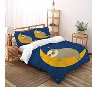 Pereza Media Luna Impresión 3D Respirable Ropa De Cama 3 Piezas Poliéster Fundas De 2 Almohadas Cierre con Cremallera Double（200x200cm） para Adultos, Mujeres Y Niños