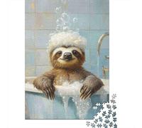 Perezoso Bañera Puzzle de 1000 Piezas Papel para Adultos Dibujo de Caricatura Puzzle para Toda la Familia Relajación Decoración Regalo 70x50cm/1000pcs