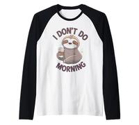 Perezoso Bebiendo café Que no Hago por la mañana Camiseta Manga Raglan