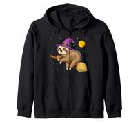 Perezoso Bruja Montando Escoba Halloween Aterrador Divertido Sudadera con Capucha