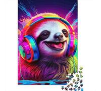 Perezoso con Auriculares de Colores Puzzle de 1000 Piezas Juego de Puzzle 1000 Piezas Papel para Adultos Estilo Pop Musical Relajante Concentración Hogar Regalo 38x26cm/1000pcs